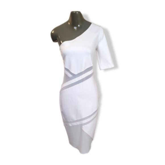 Tamar Braxton Women's White One Shoulder Pullover Bodycon Midi Dress Size 4 - Picture 1 of 4